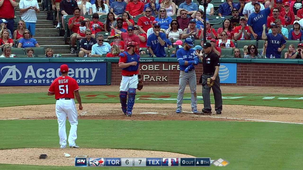 Bautista gets hit by a pitch