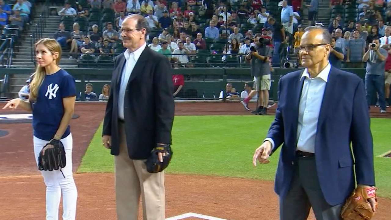 Torre, Brenly catch first pitch