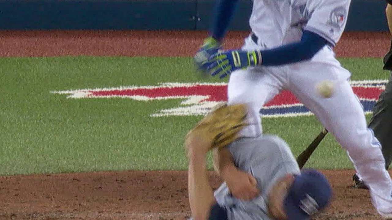 Webb OK after deflecting liner into chin