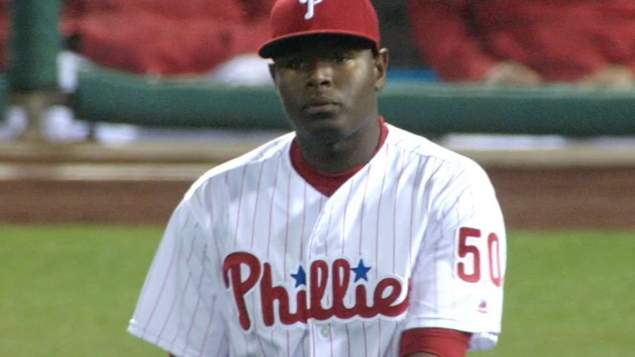 Phils relievers fan seven
