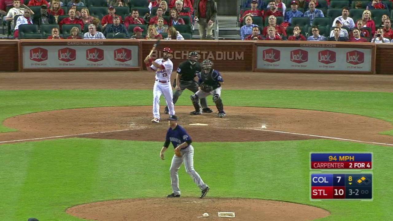 Carpenter, Cards outslug Rox to take series