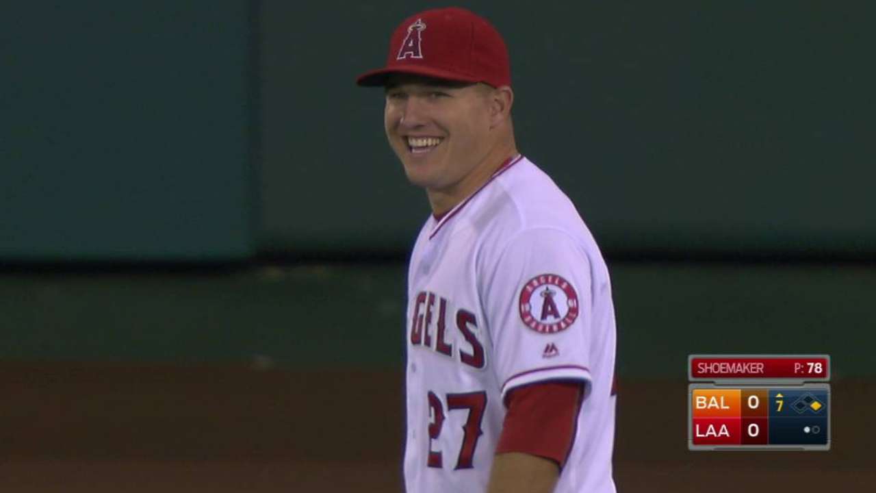 Trout's throw made Adam Jones laugh