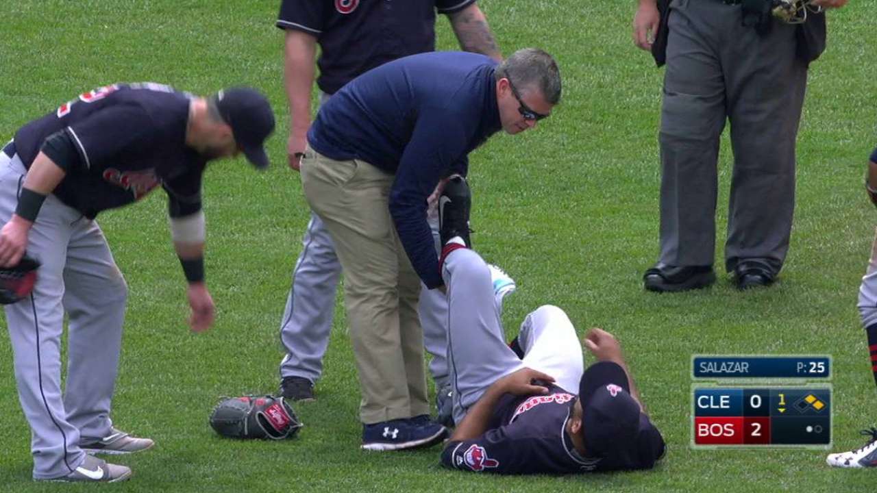 Salazar hit with a comebacker