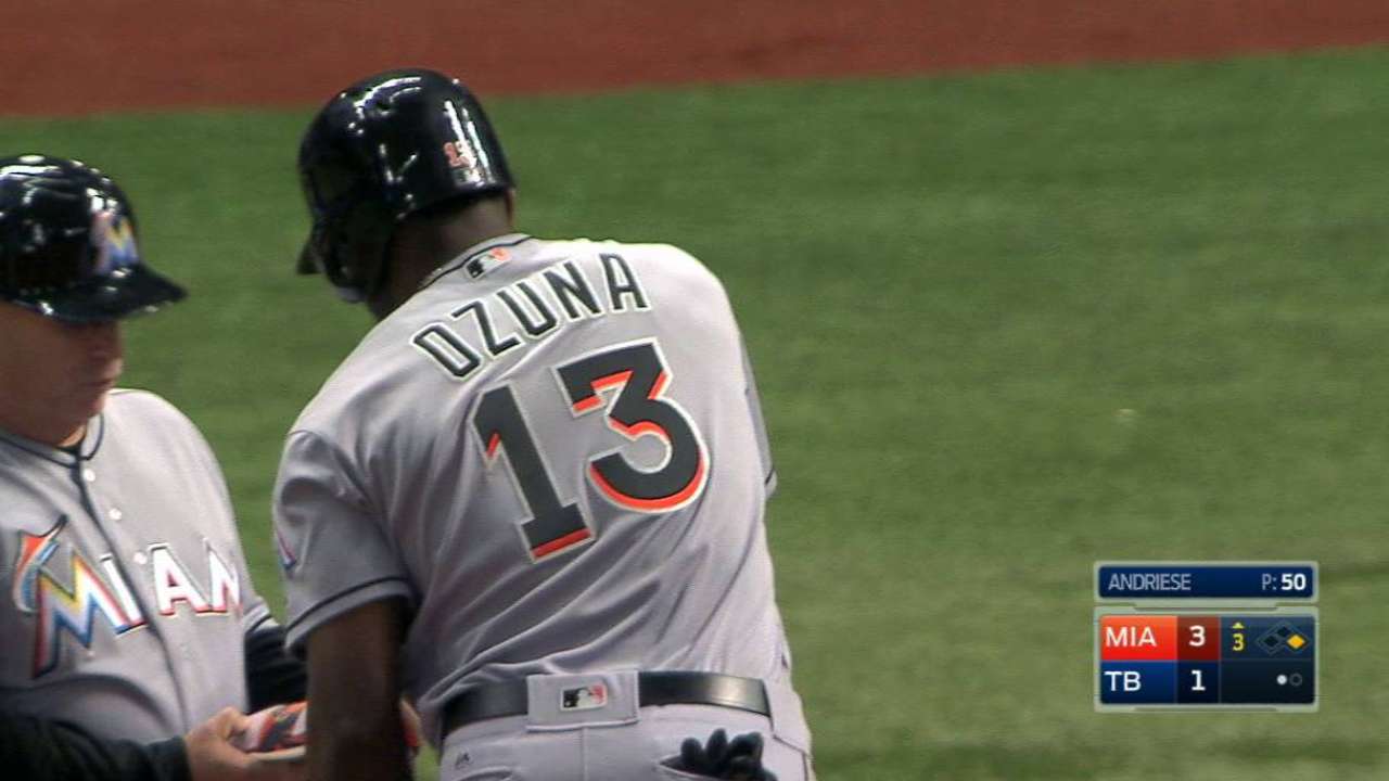Moved up to cleanup spot, Ozuna keeps hitting
