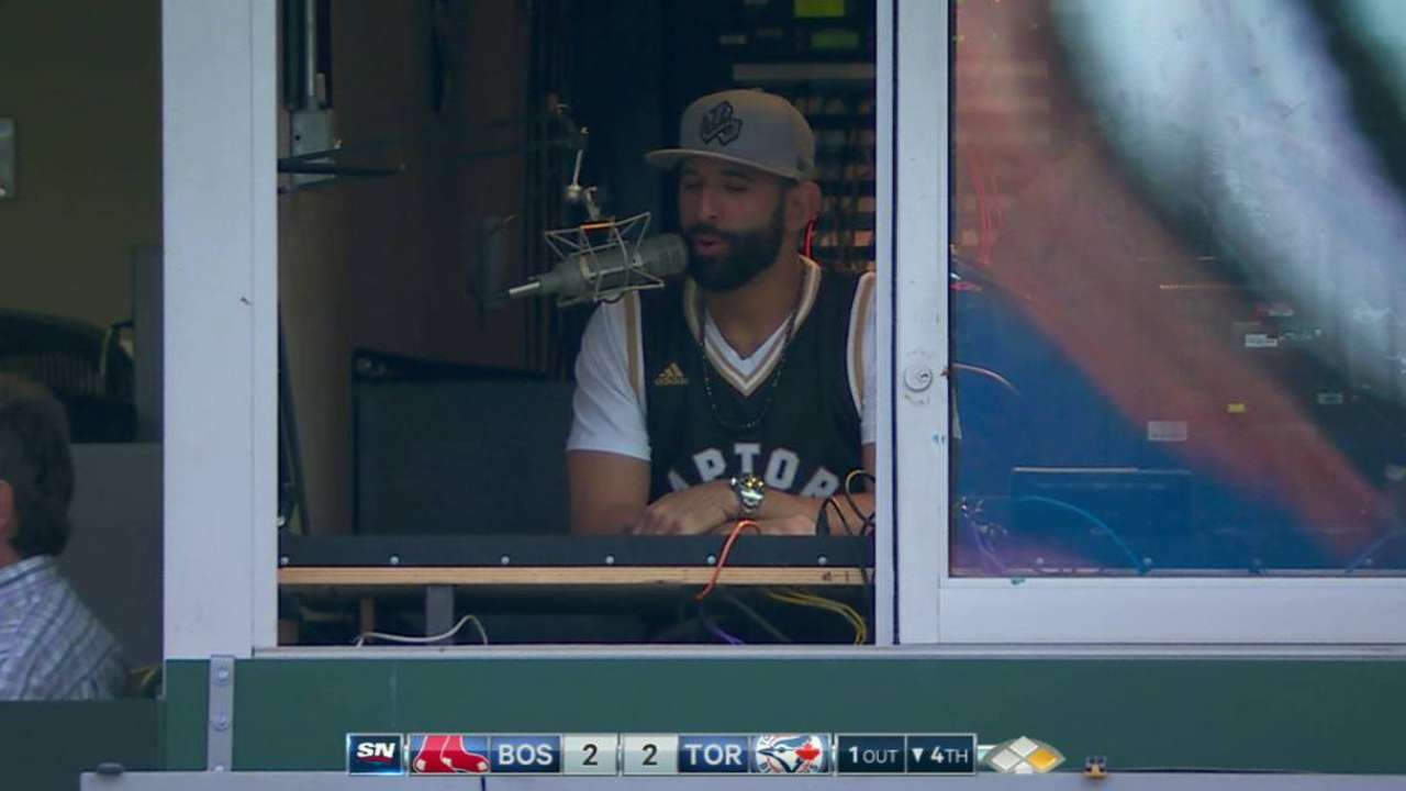 With night off, Bautista gets behind mic