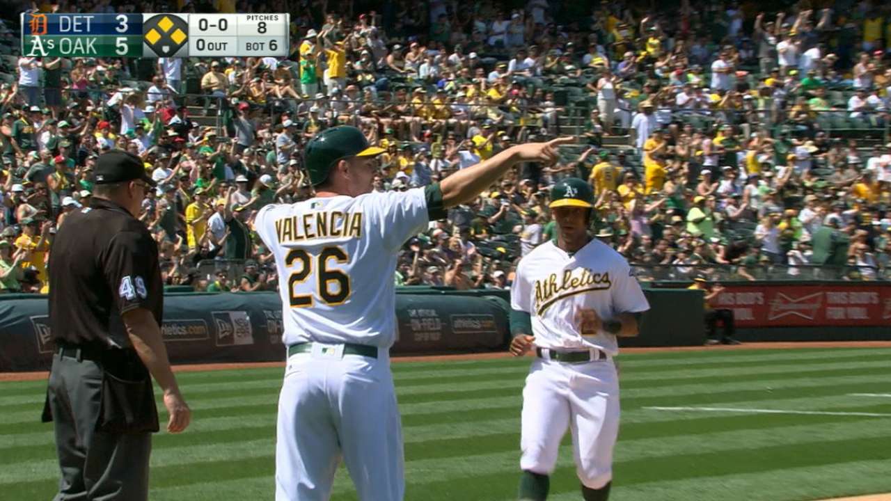 A's five-run 6th