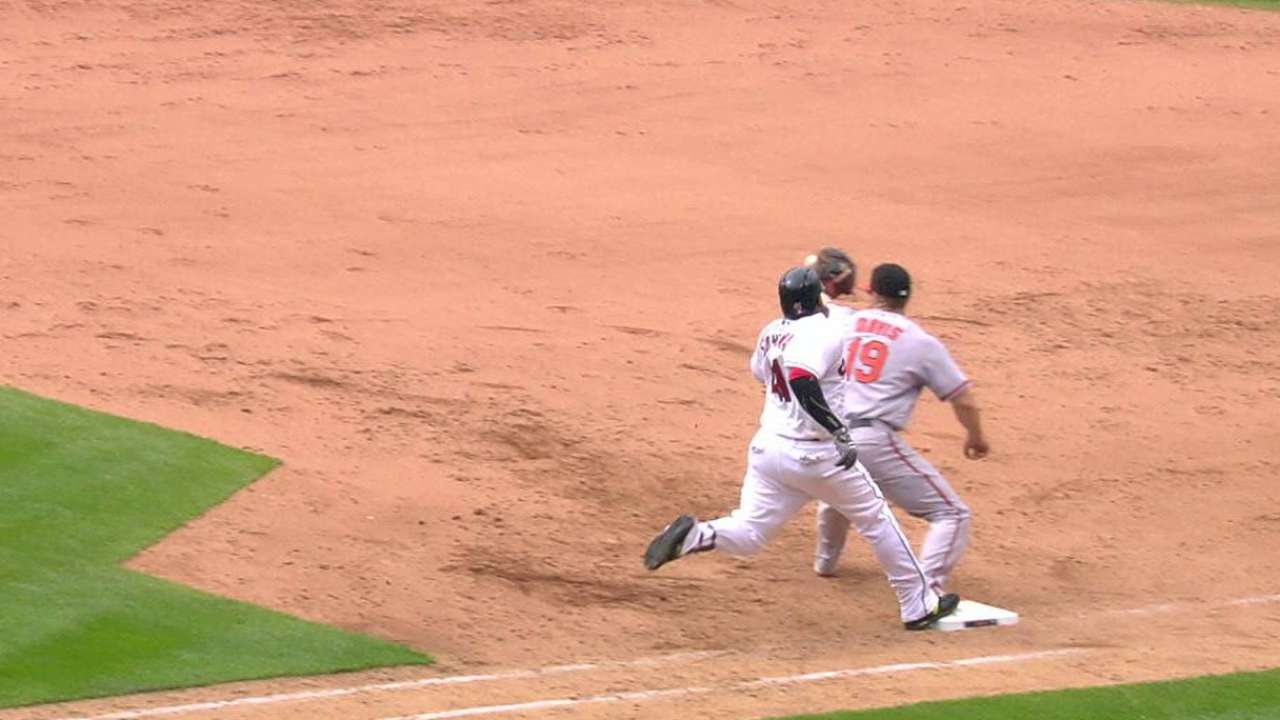 Santana safely reaches first