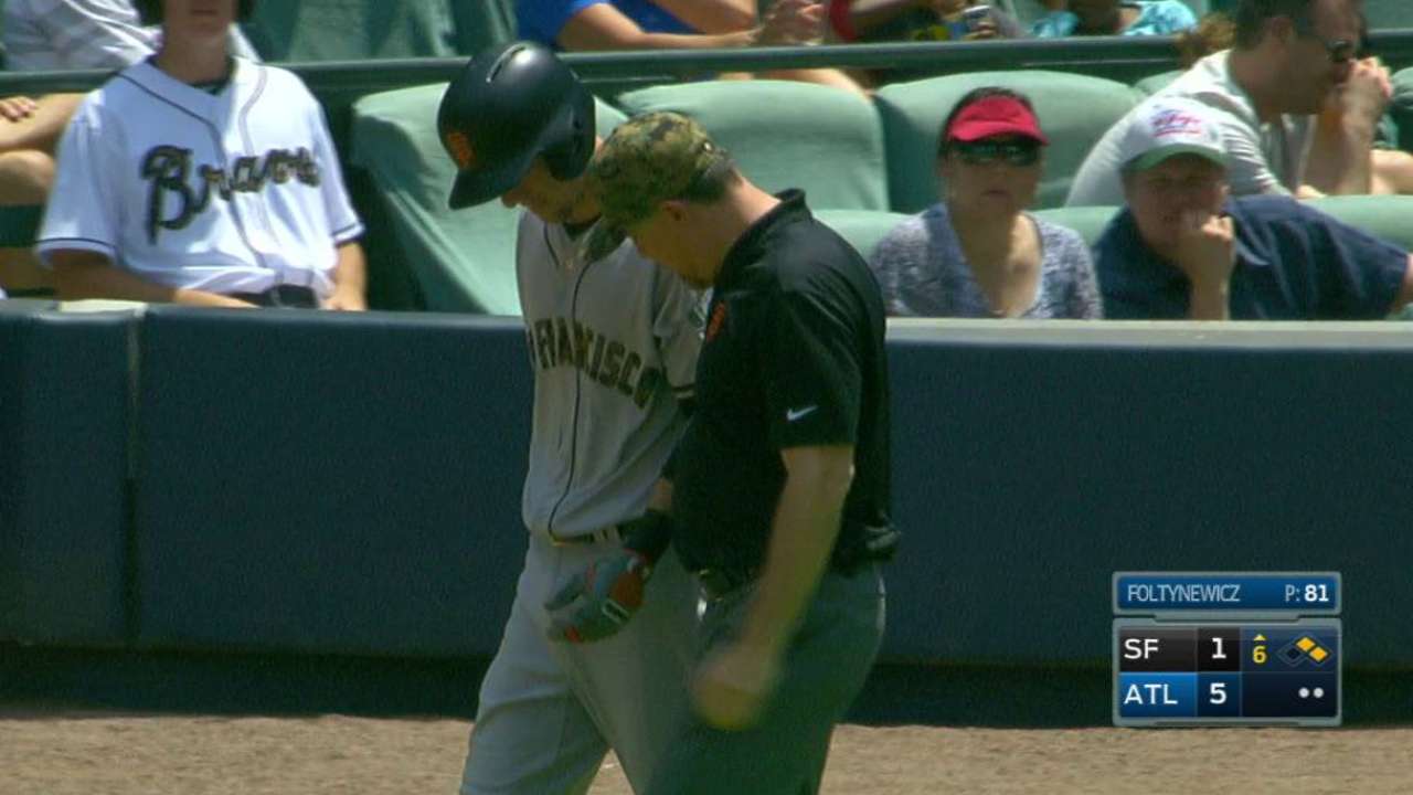 Duffy gets hit, exits the game