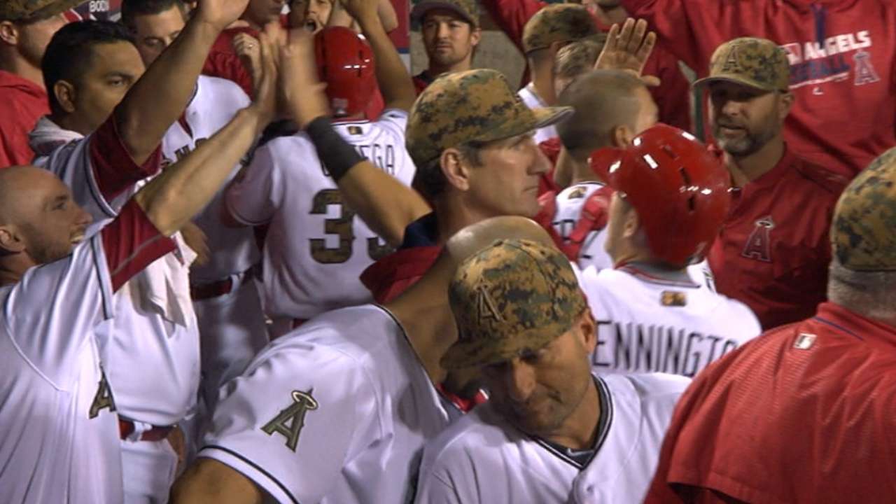 Angels plate five in the 8th