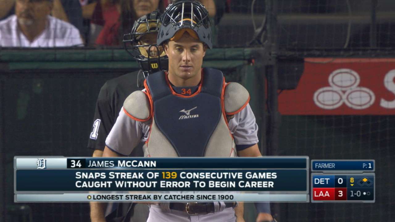 McCann's historic errorless streak ends