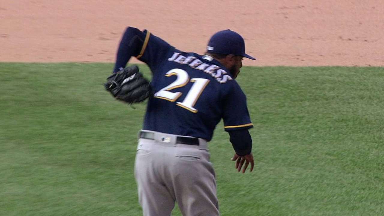 Jeffress uses glove for the save