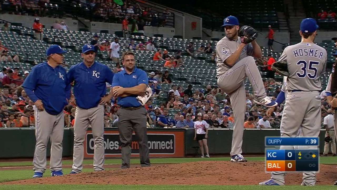 Duffy struck by comebacker