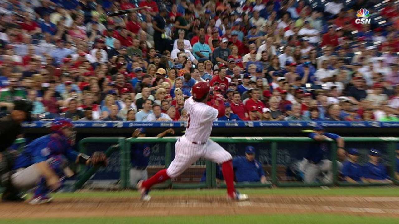 Galvis' bat hits fan in stands