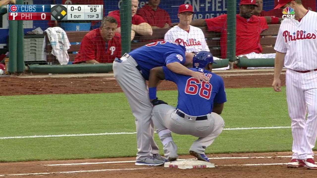 Soler leaves game with injury