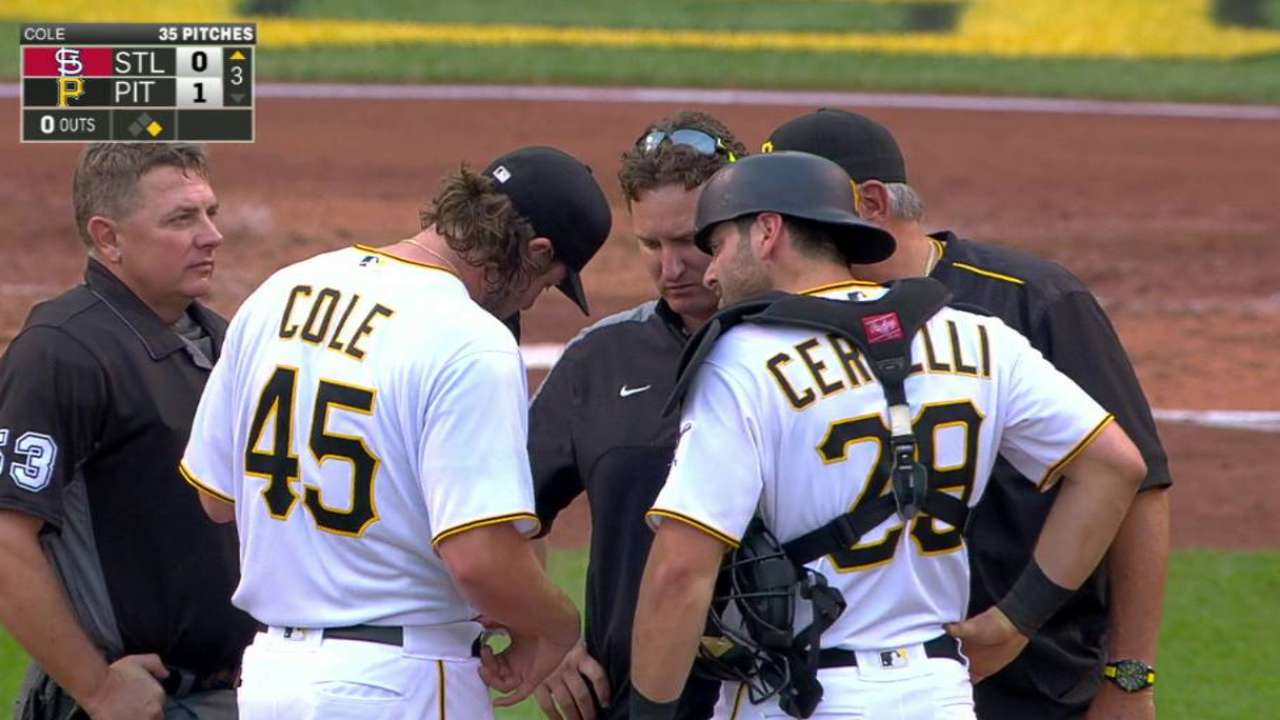 Cole exits with tricep tightness