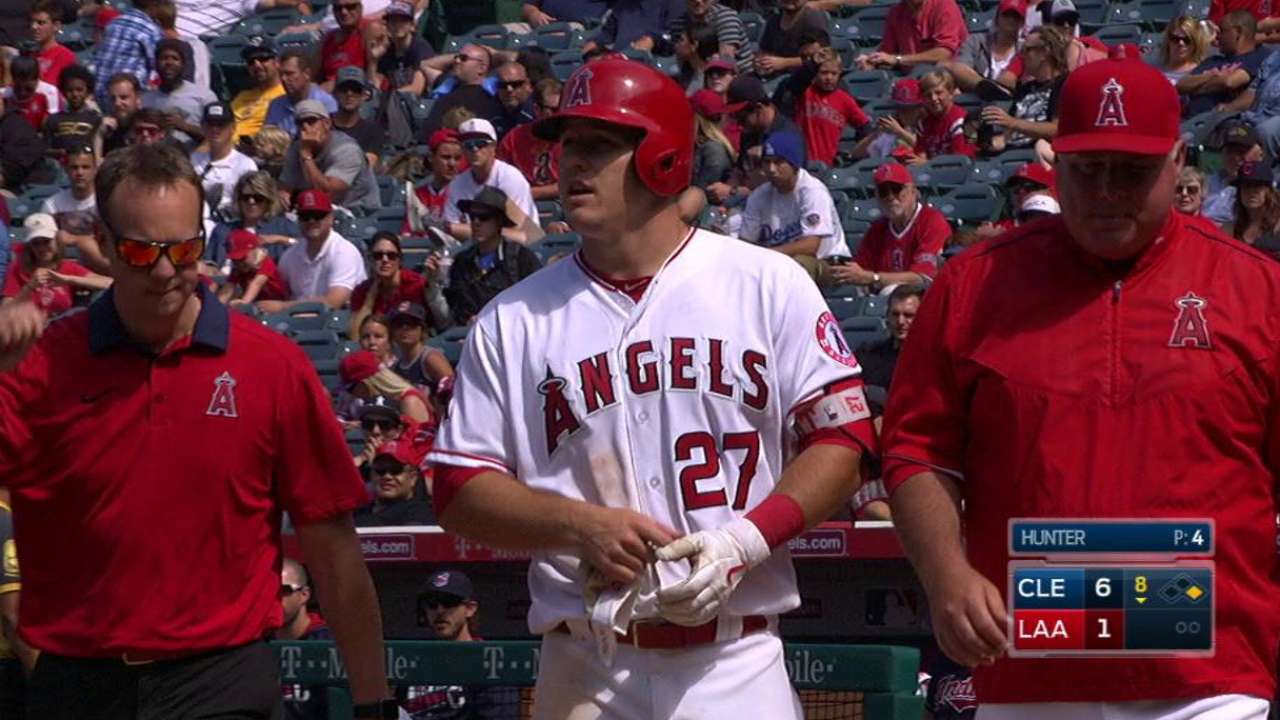 Trout leaves game after HBP