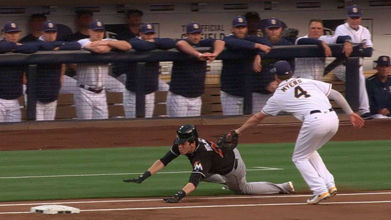 Yelich out, Marlins protest