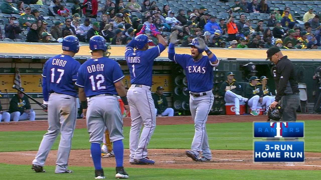 Chirinos y Andrus jonronean en triunfo de Rangers sobre Atléticos