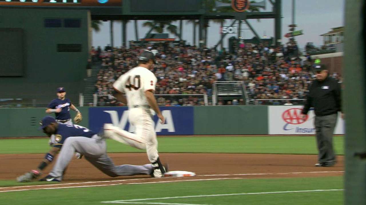 Bumgarner safe at first