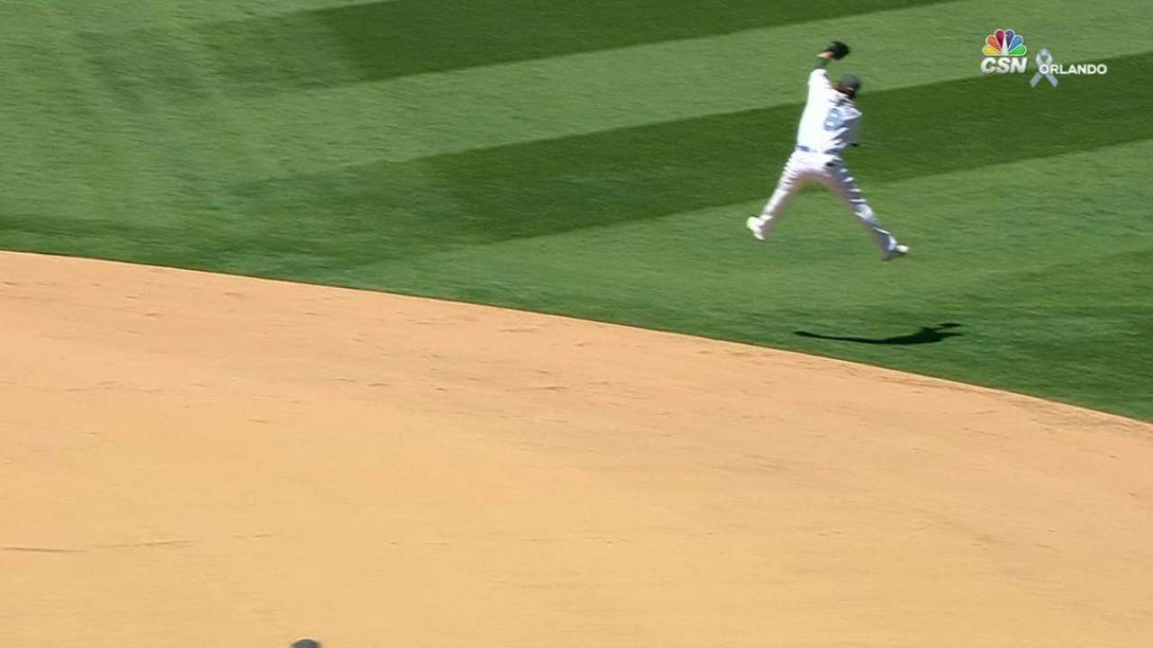 Lowrie's leaping grab