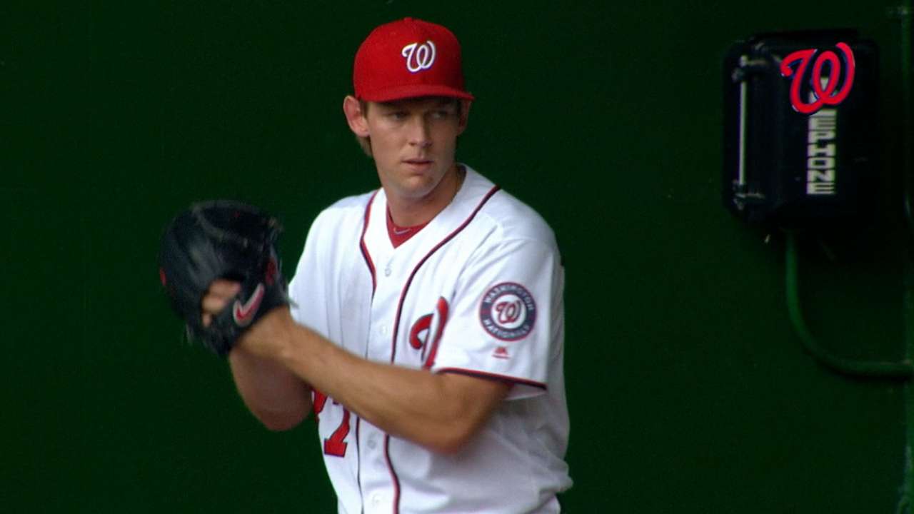 Strasburg fans eight in seven