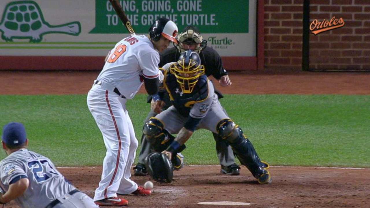 Davis hit by a pitch, run scores