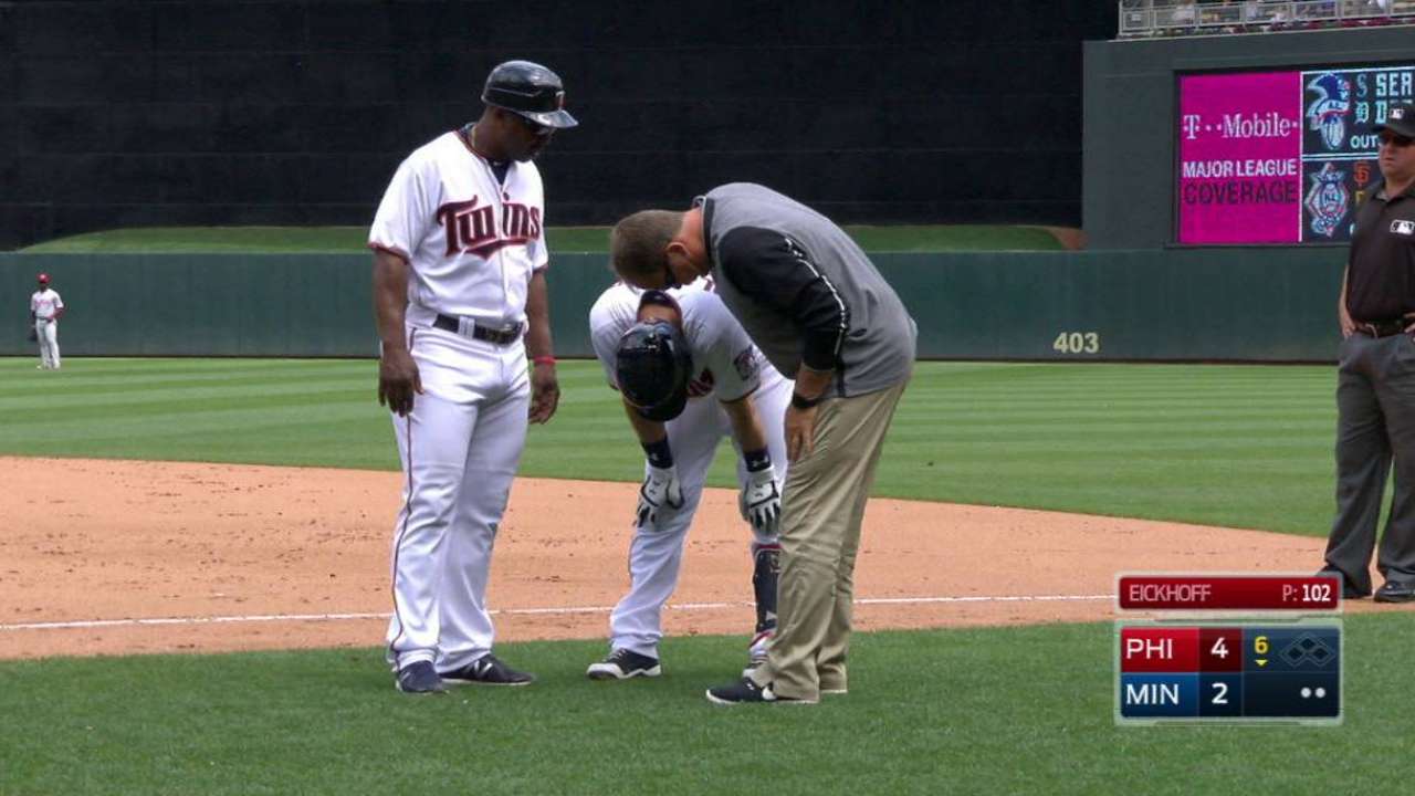 Plouffe exits game with injury