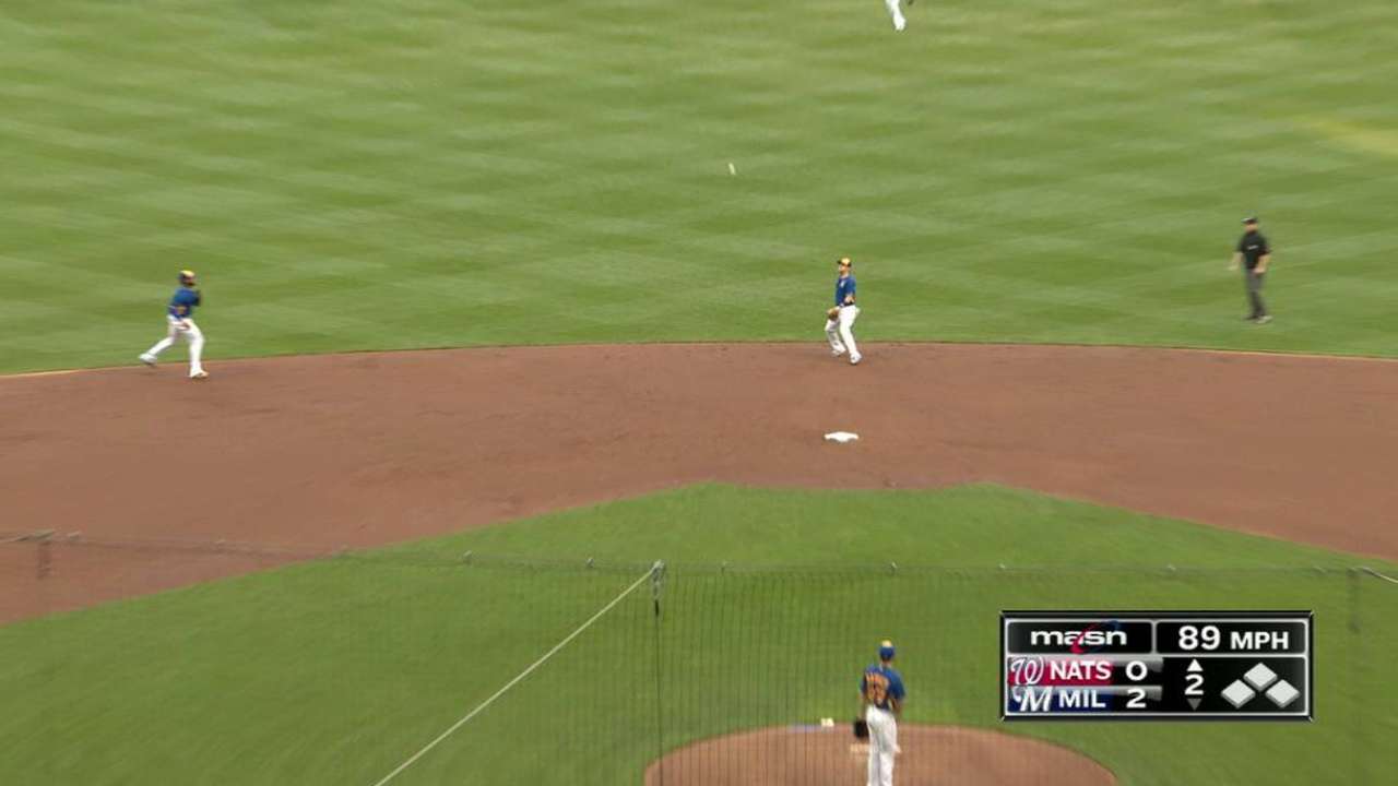 Ramos singles off second base