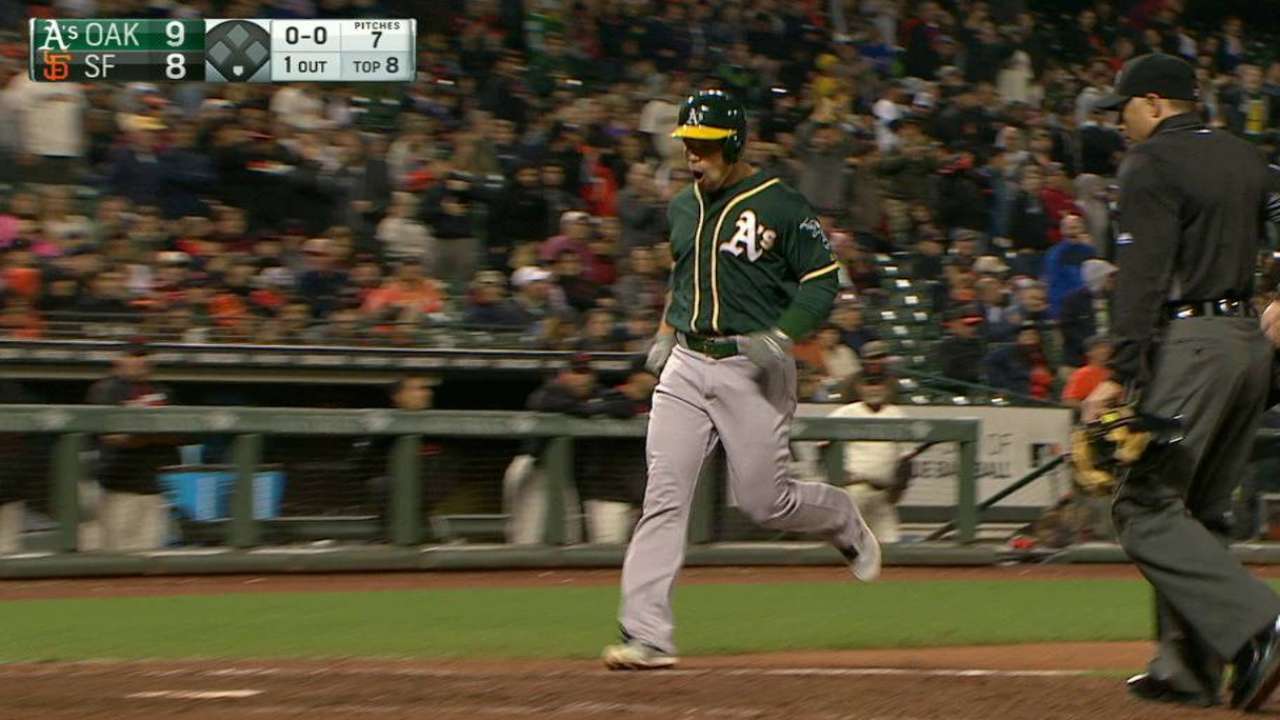A's try Smolinski in CF to keep bat in lineup