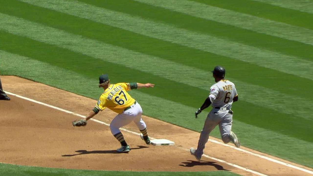 A's get tough out at first base