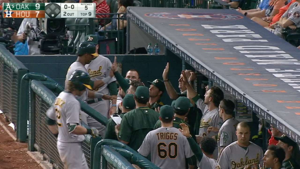 A's score five in the 9th