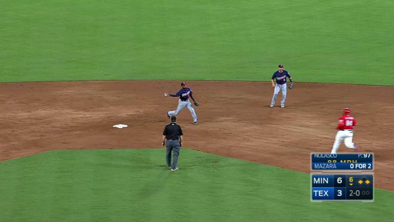 Beltre scores on a double play