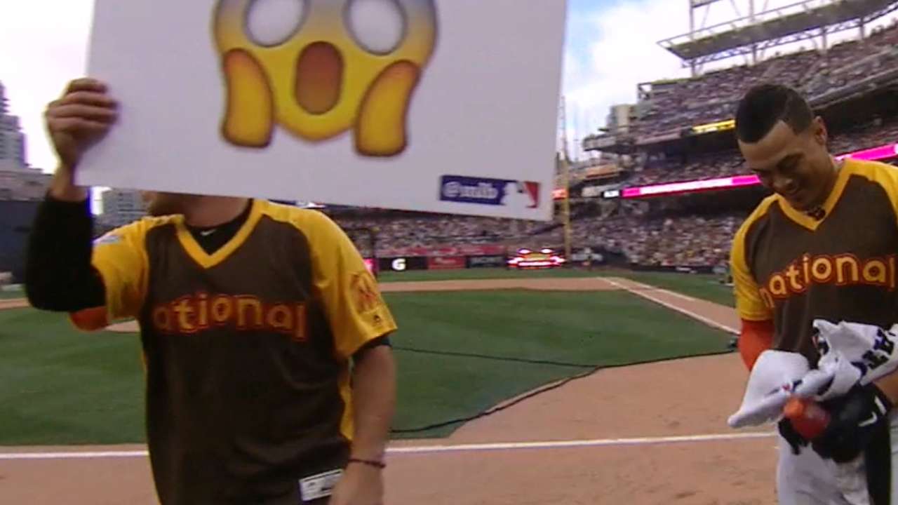 Stanton poses with emoji