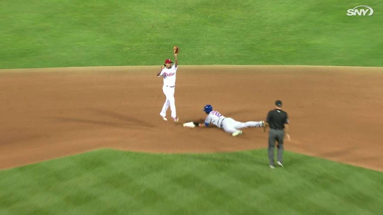 Lagares steals second base