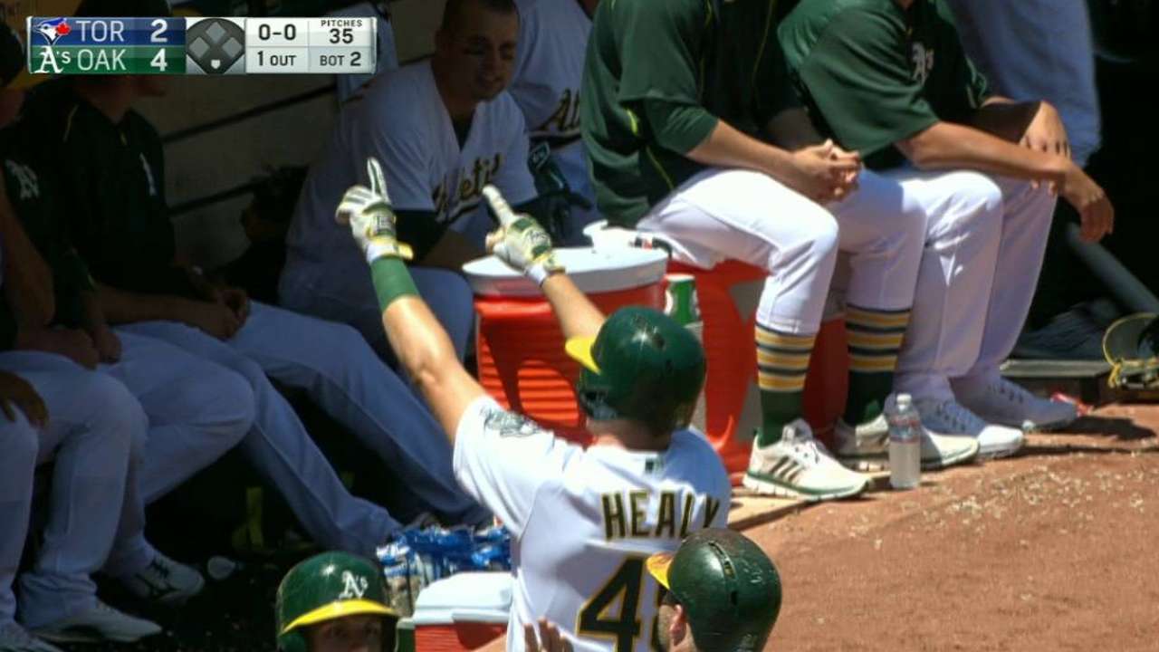 A's prospect Healy's first MLB hit: 3-run homer