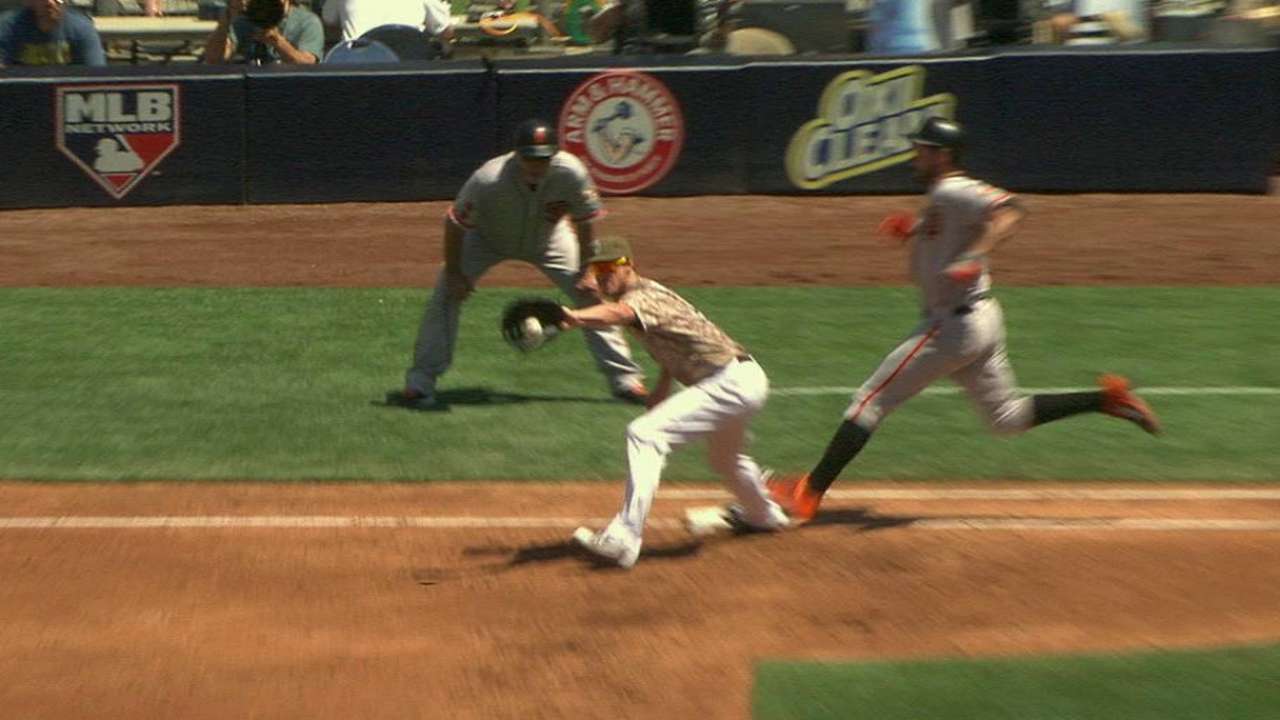 Padres challenge Belt safe call