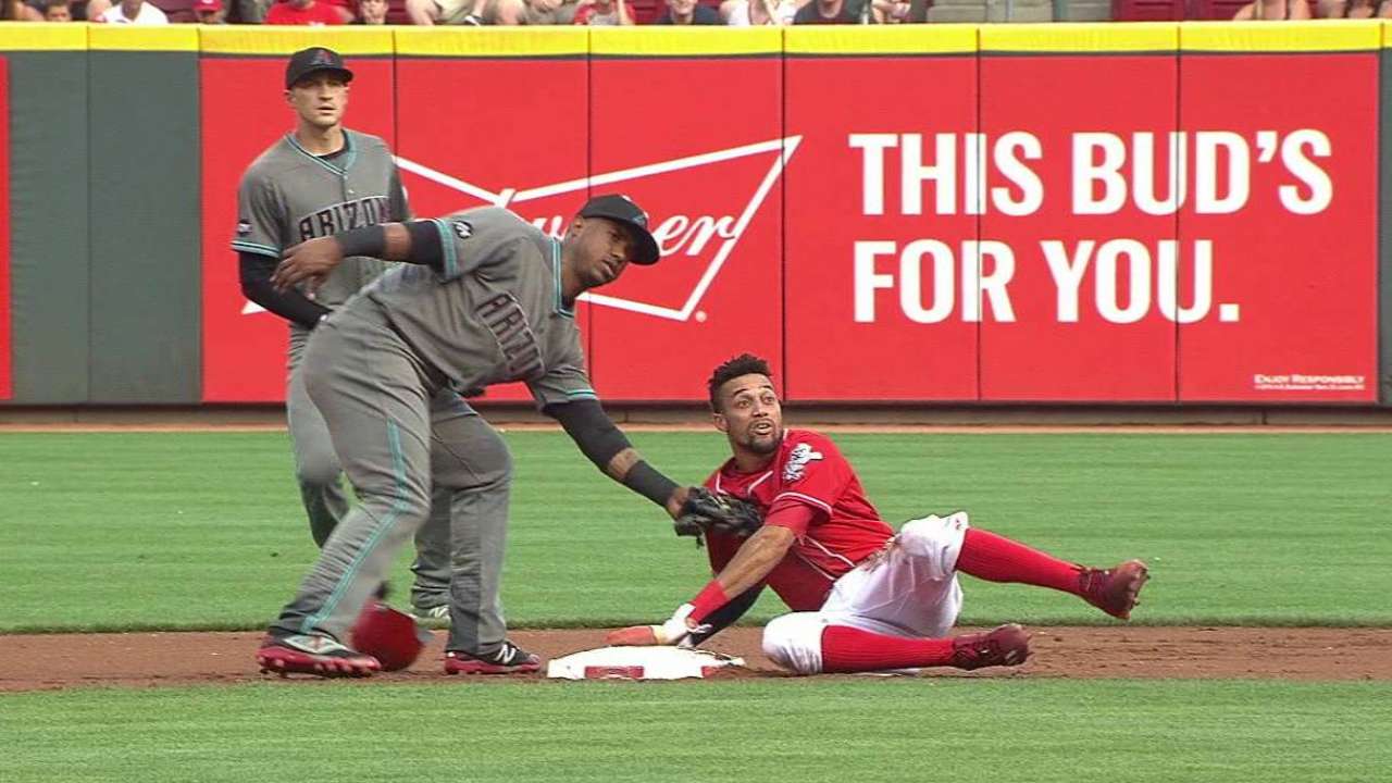 Hamilton steals second base