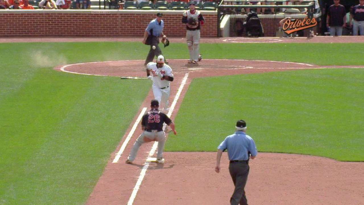 Alvarez gets hit by the ball