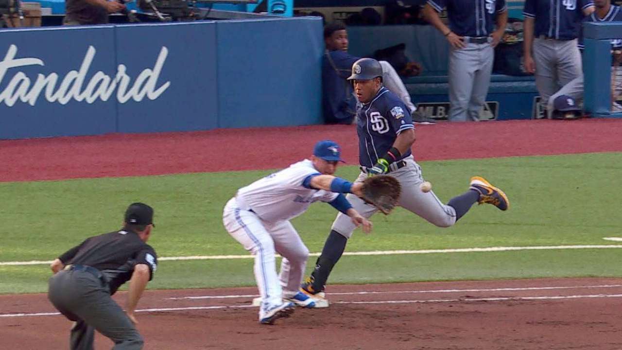 Padres challenge call at first