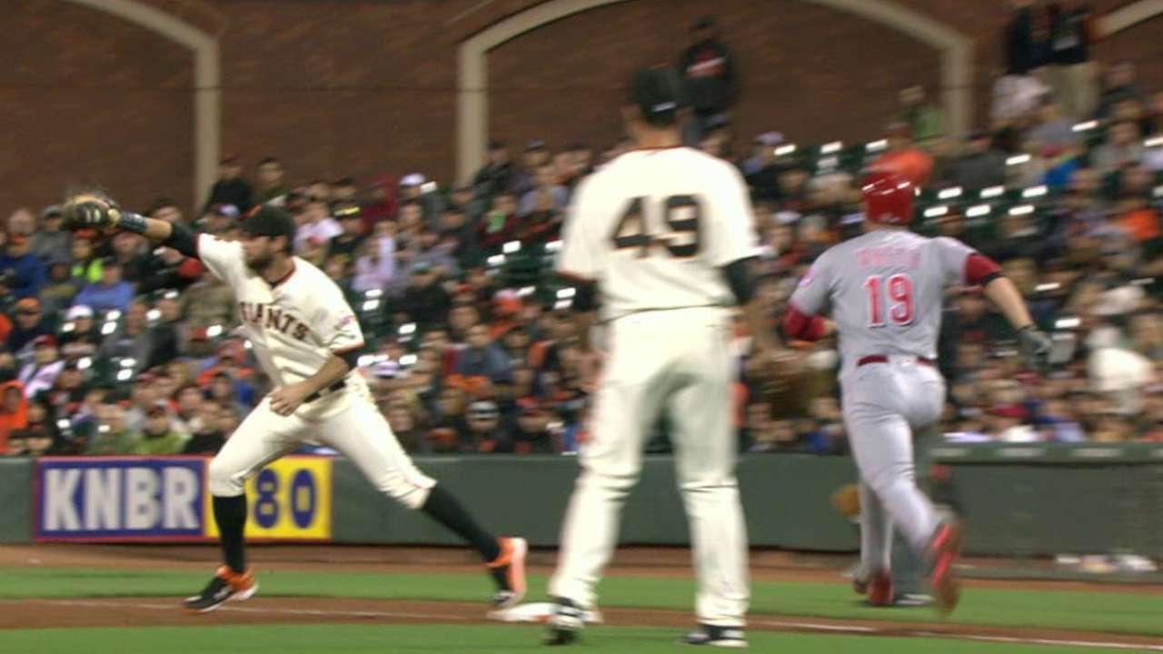 Giants challenge call at first