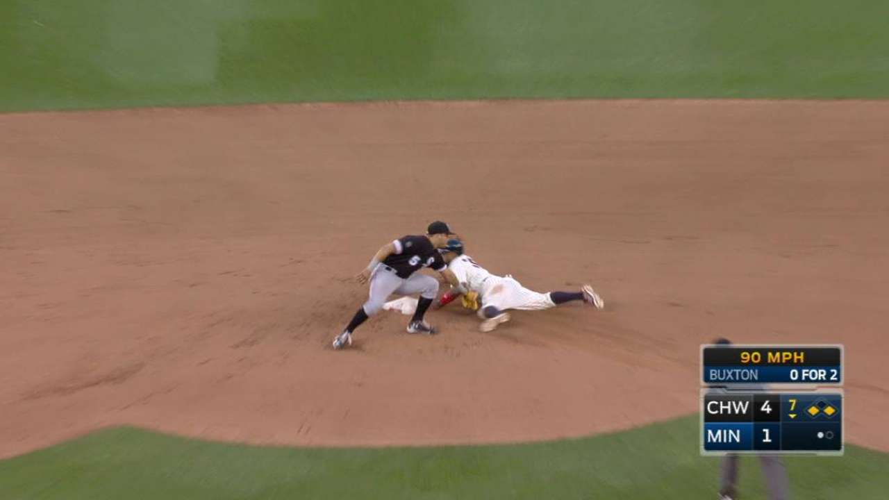 Santana steals second base