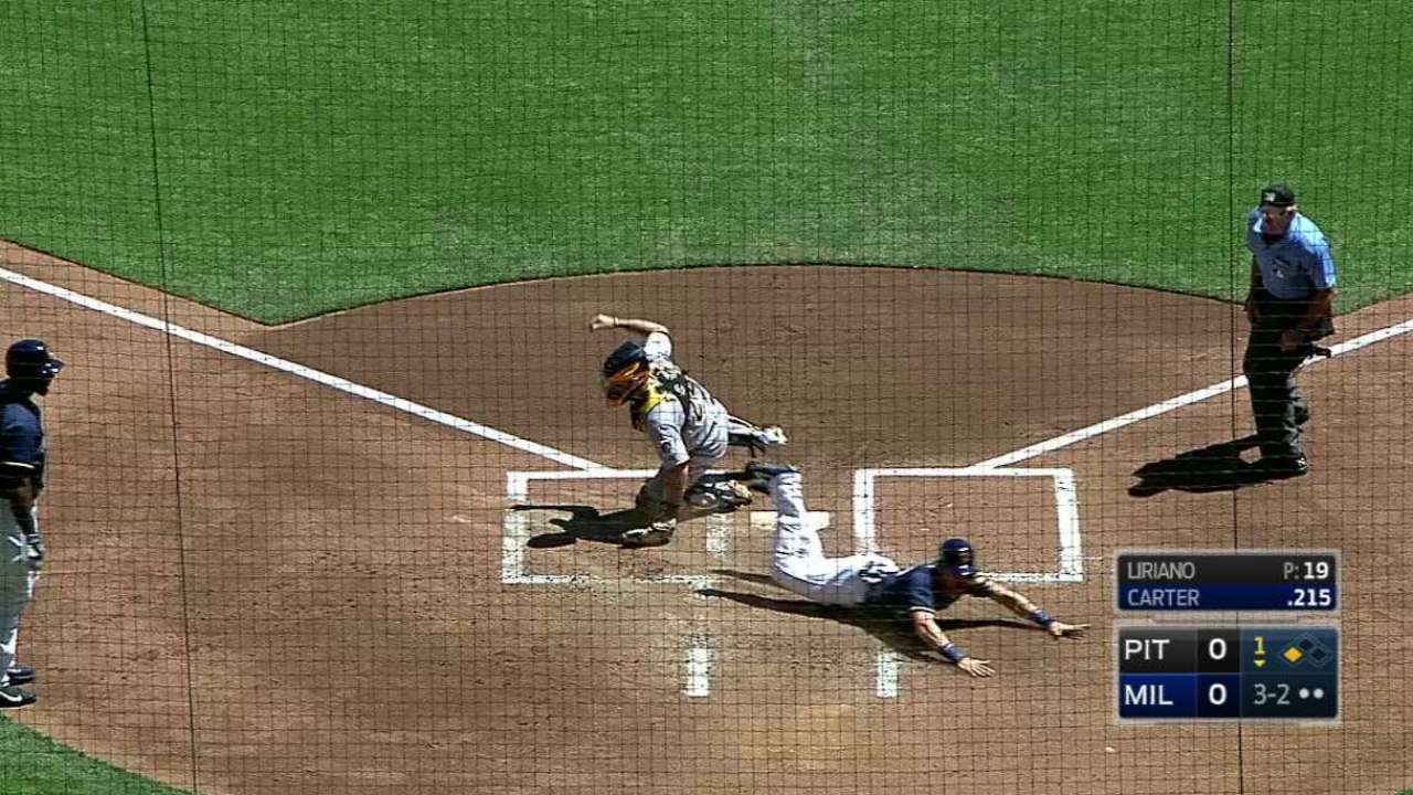 Perez steals, scores on error
