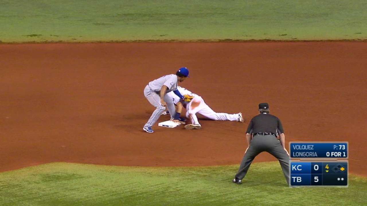 Kiermaier swipes second base