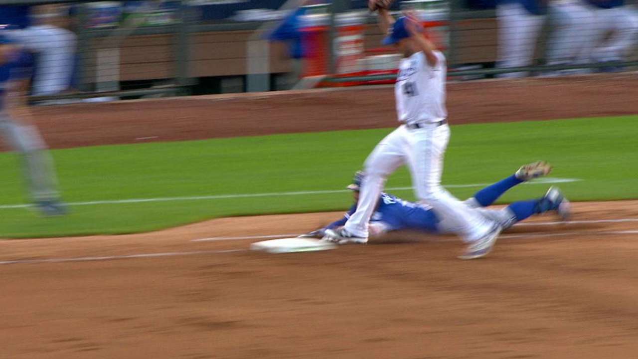 Blue Jays challenge out at first