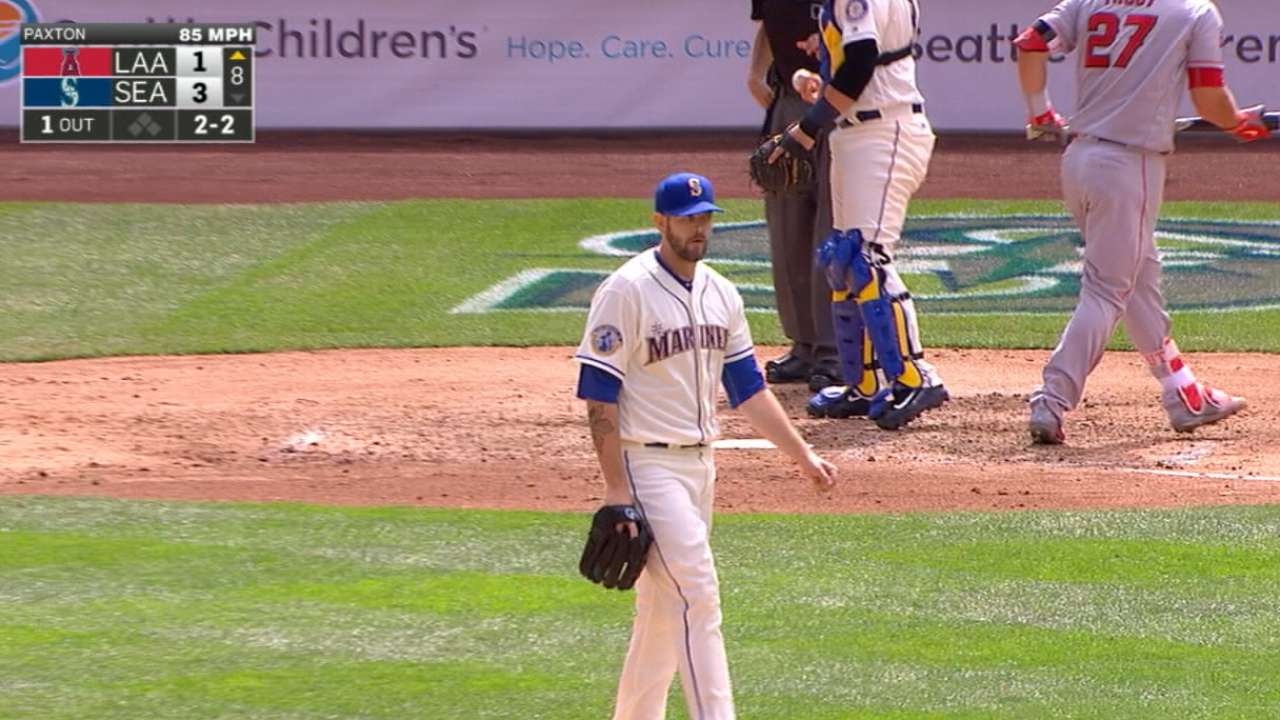 Paxton fans Trout four times