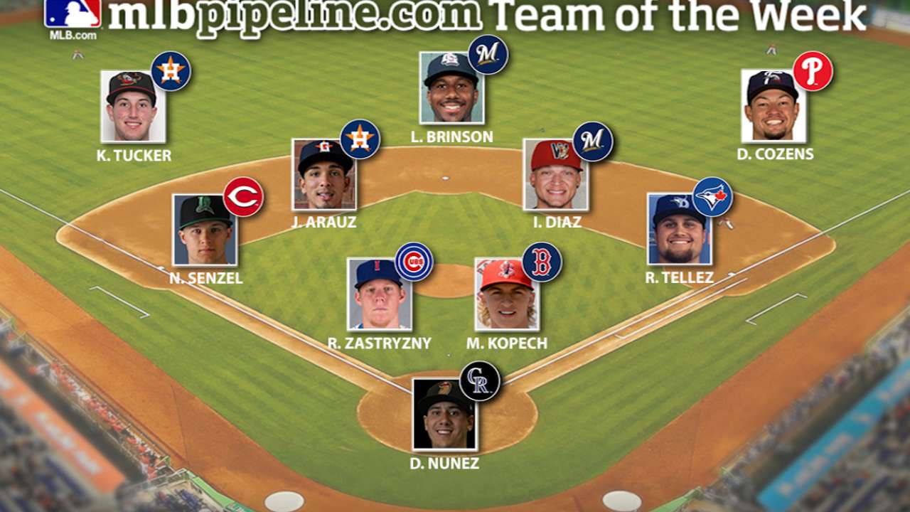 Astros, Brewers, first-rounder Senzel lead Team of Week