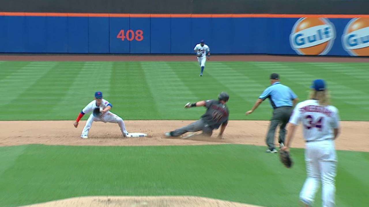 Goldy steals second base
