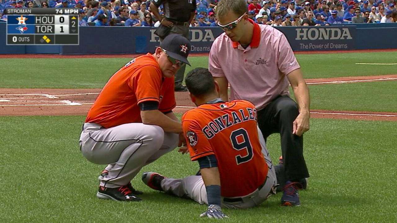 Astros' Gonzalez day to day after hit on knee