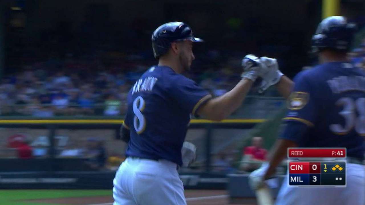Braun scores on a hit-by-pitch