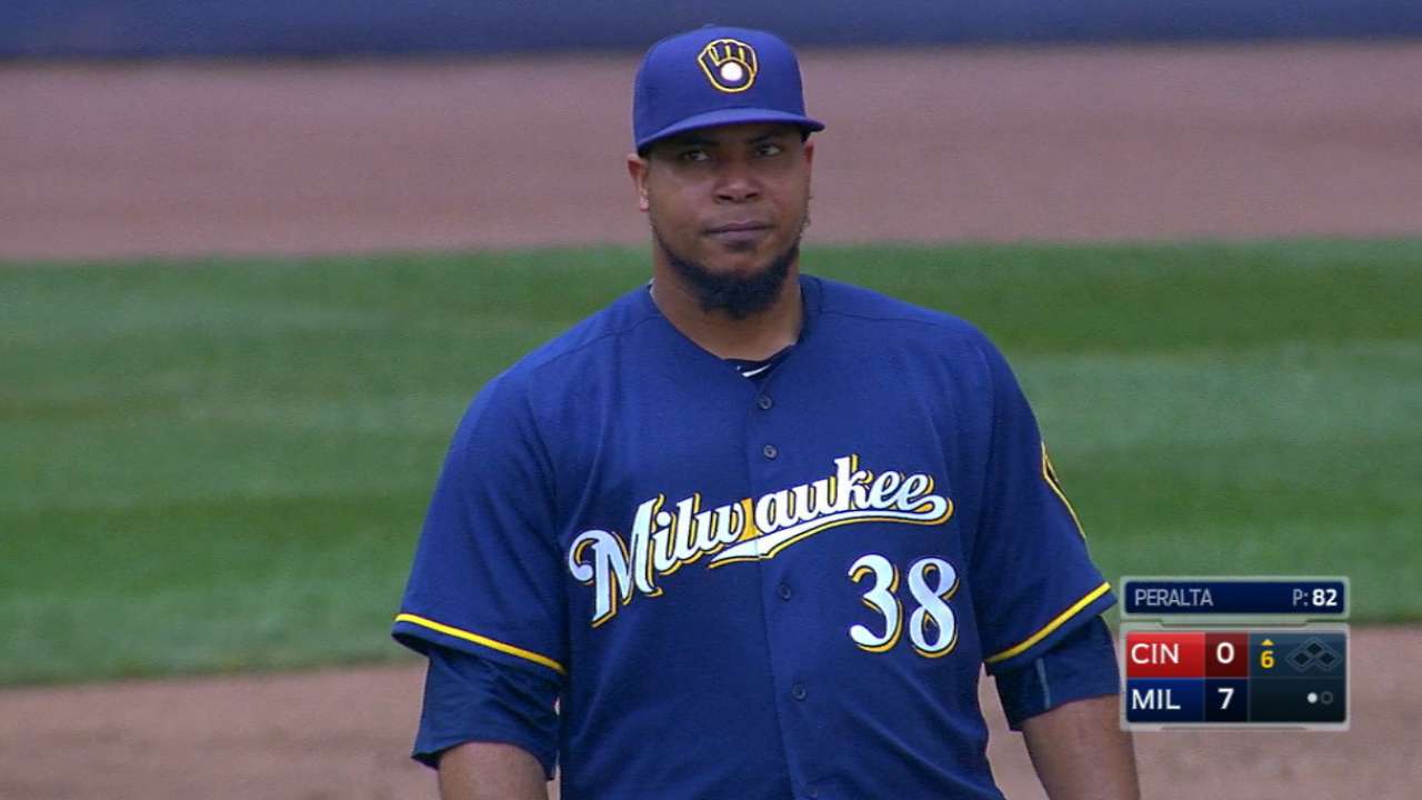 Braun backs Peralta with 6 RBIs in Crew's win